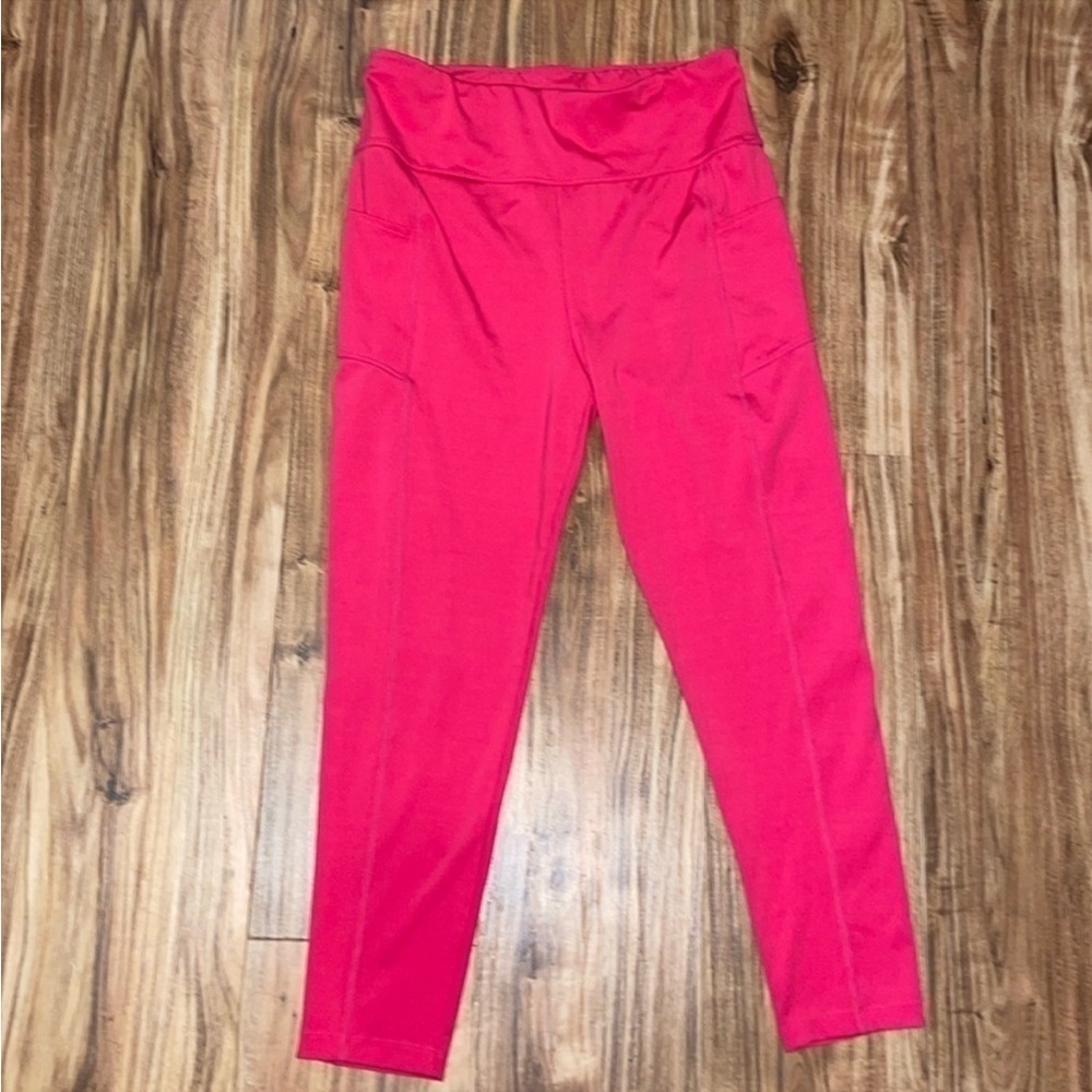 Spalding women’s large leggings pink pockets cropped stretch athletic Athleisure